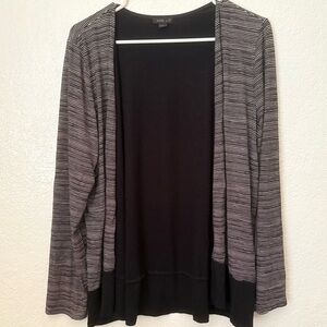 J. Jill Open Cardigan Black White Pinstriped Wearever Collection Slinky Comfy M